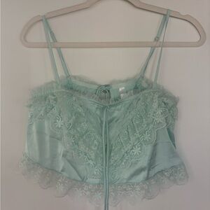 Anthropologie Lace Trim Satin Crop Top S